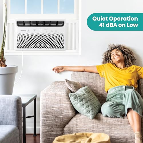 Hisense AHW1022CW1W 10,000 Smart Air Conditioner with Wi-fi Control, Dehumidifier, and Remote, 115V, Window AC Unit for Apartment, Bedroom, Medium Rooms up to 450 Square Feet in White, 10000 BTU