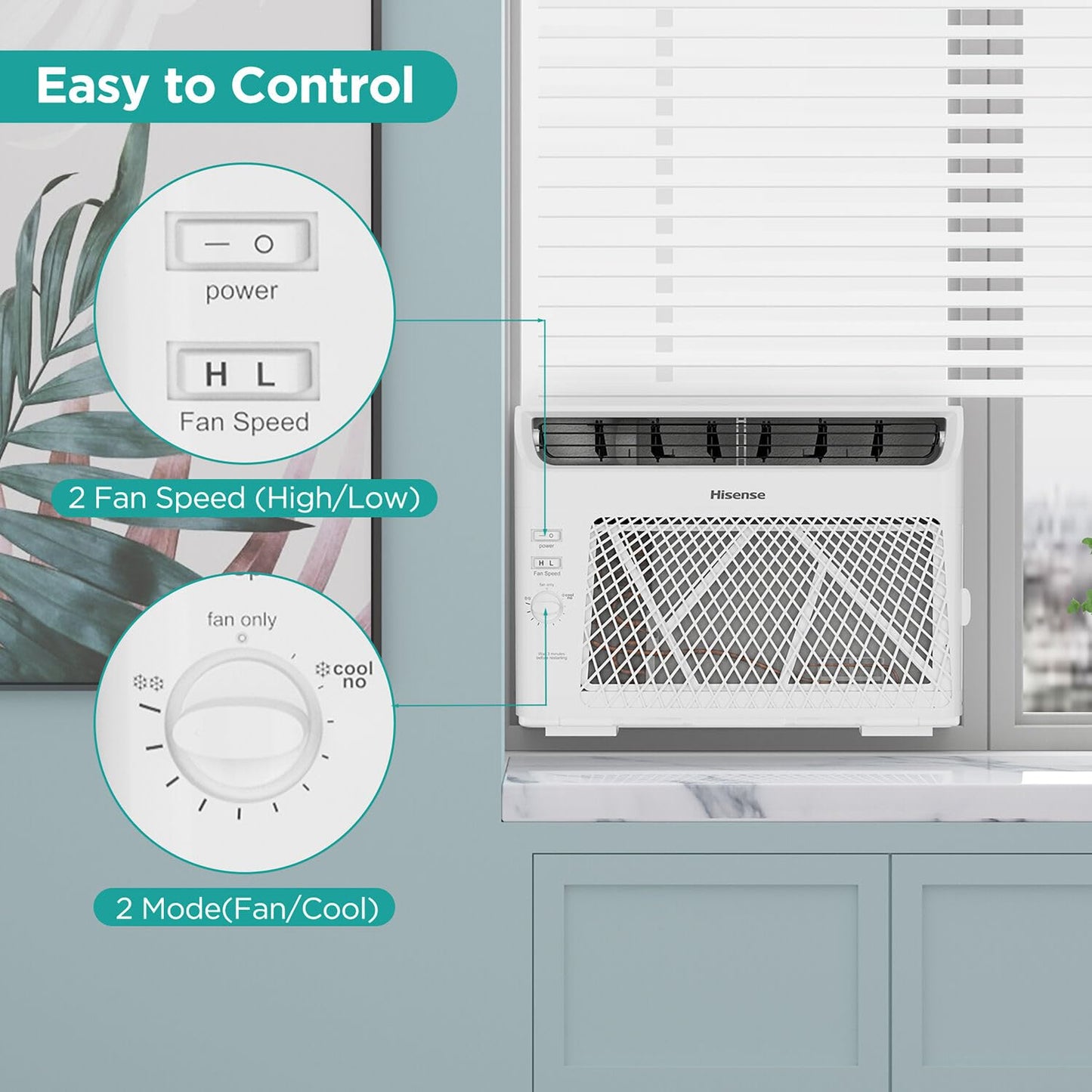 Hisense AHW1022CW1W 10,000 Smart Air Conditioner with Wi-fi Control, Dehumidifier, and Remote, 115V, Window AC Unit for Apartment, Bedroom, Medium Rooms up to 450 Square Feet in White, 10000 BTU