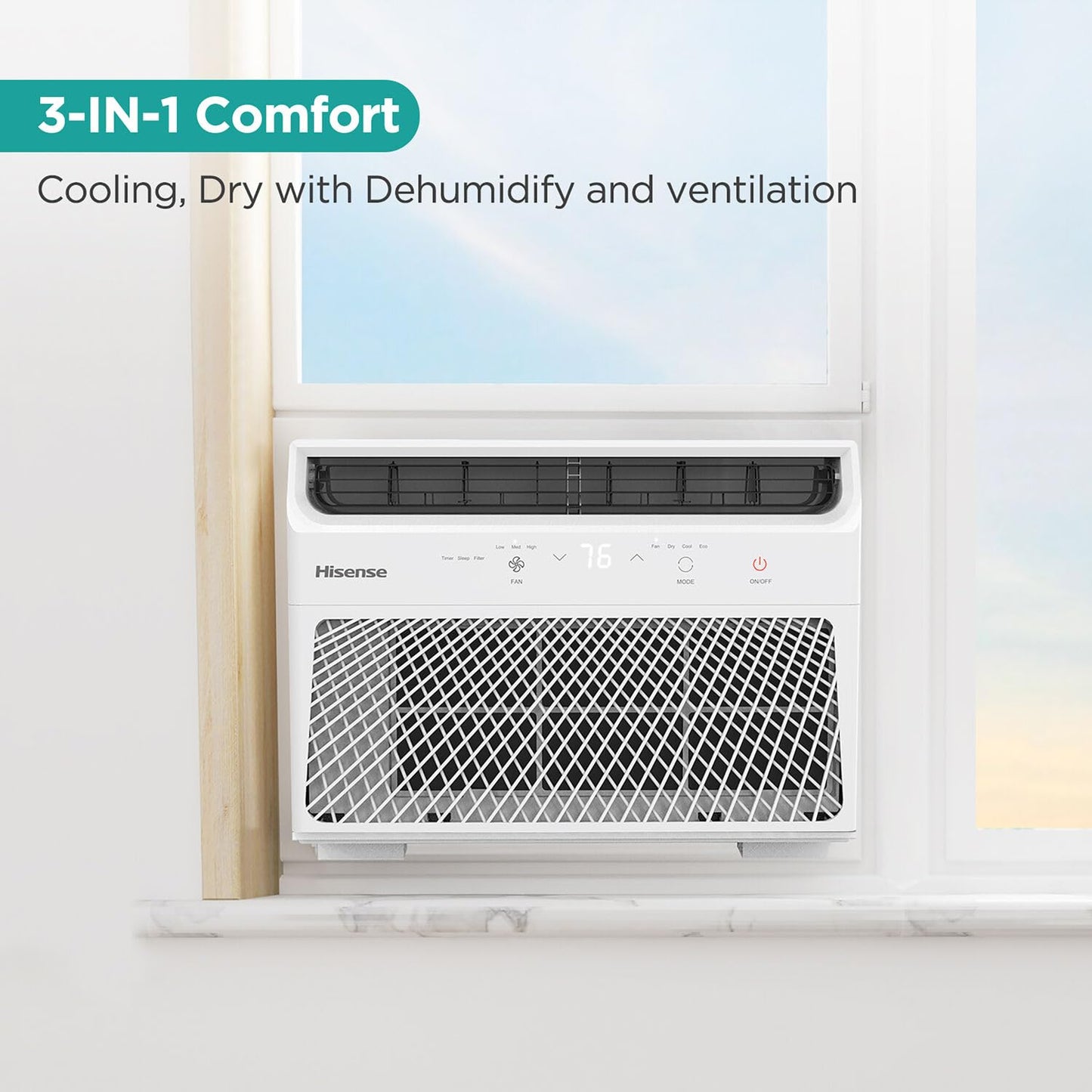 Hisense AHW1022CW1W 10,000 Smart Air Conditioner with Wi-fi Control, Dehumidifier, and Remote, 115V, Window AC Unit for Apartment, Bedroom, Medium Rooms up to 450 Square Feet in White, 10000 BTU