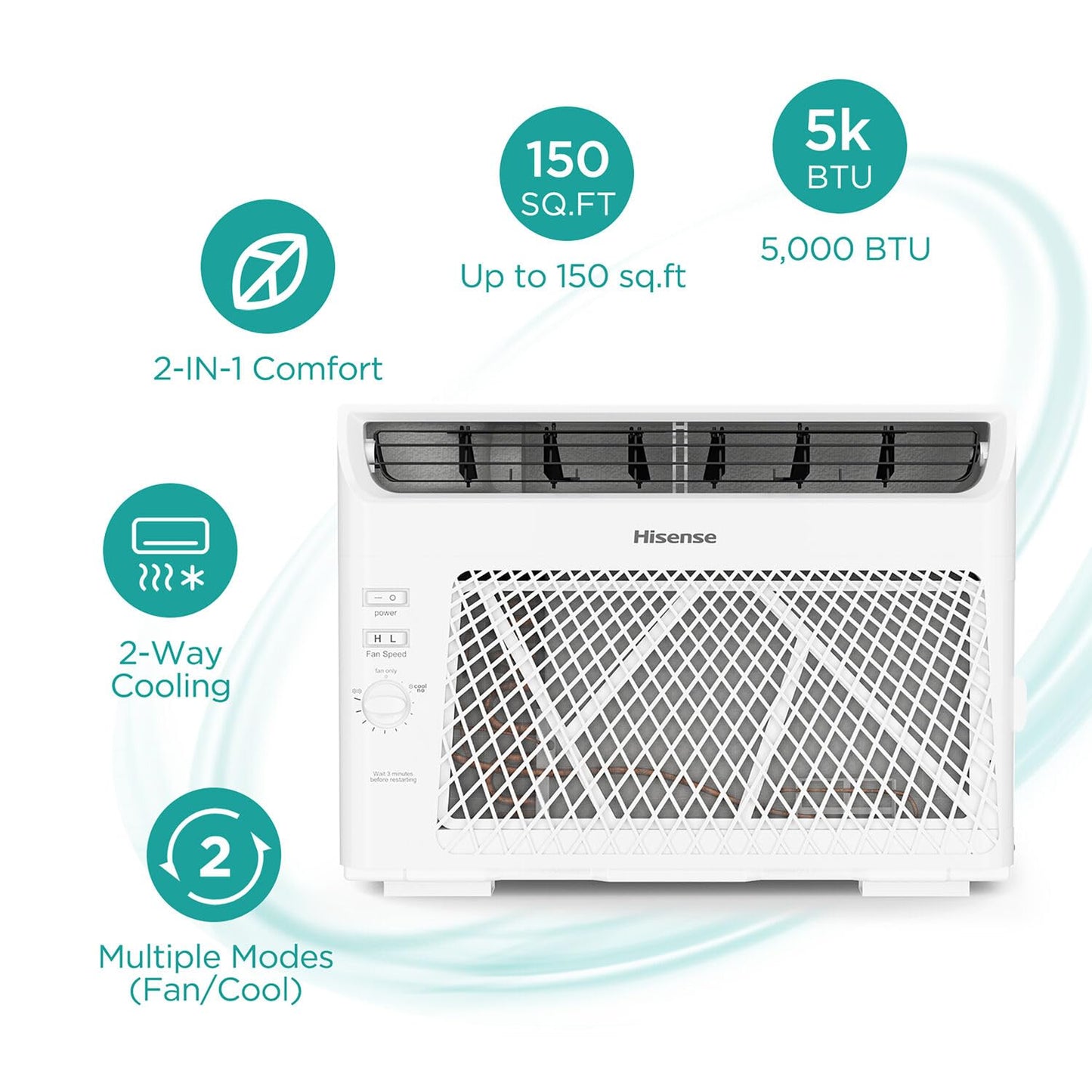 Hisense AHW1022CW1W 10,000 Smart Air Conditioner with Wi-fi Control, Dehumidifier, and Remote, 115V, Window AC Unit for Apartment, Bedroom, Medium Rooms up to 450 Square Feet in White, 10000 BTU