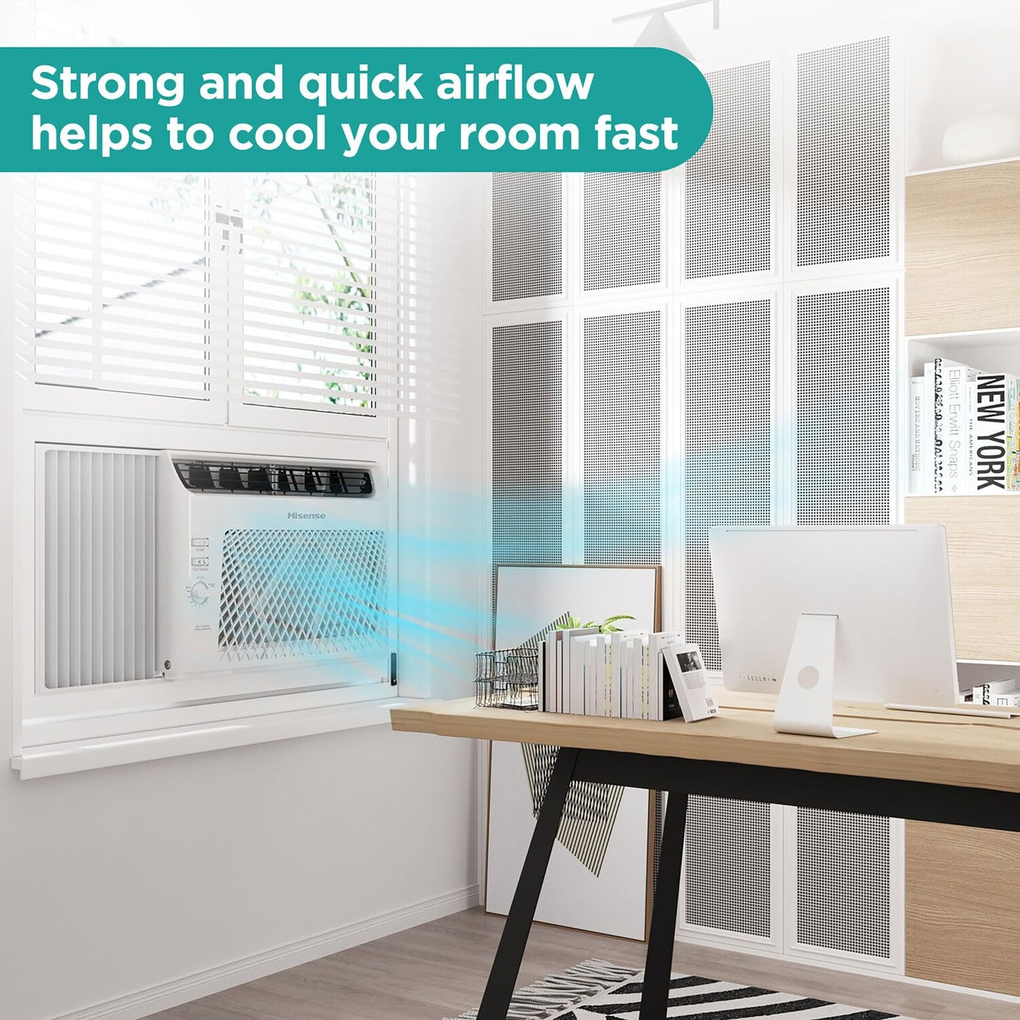 Hisense AHW1022CW1W 10,000 Smart Air Conditioner with Wi-fi Control, Dehumidifier, and Remote, 115V, Window AC Unit for Apartment, Bedroom, Medium Rooms up to 450 Square Feet in White, 10000 BTU
