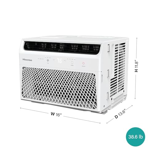 Hisense AHW1022CW1W 10,000 Smart Air Conditioner with Wi-fi Control, Dehumidifier, and Remote, 115V, Window AC Unit for Apartment, Bedroom, Medium Rooms up to 450 Square Feet in White, 10000 BTU