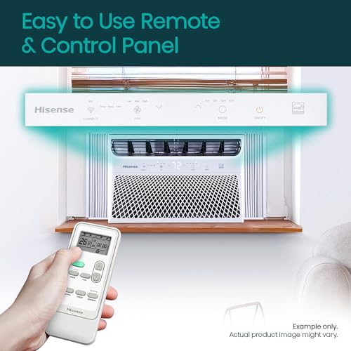 Hisense AHW1022CW1W 10,000 Smart Air Conditioner with Wi-fi Control, Dehumidifier, and Remote, 115V, Window AC Unit for Apartment, Bedroom, Medium Rooms up to 450 Square Feet in White, 10000 BTU