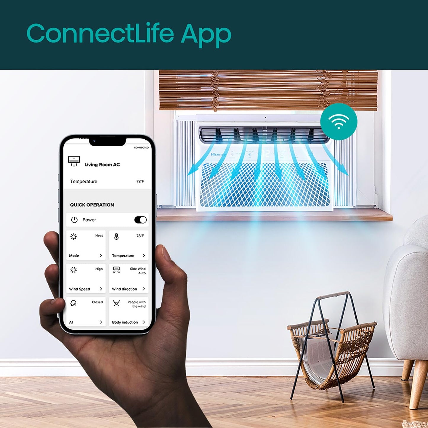 Hisense AHW1022CW1W 10,000 Smart Air Conditioner with Wi-fi Control, Dehumidifier, and Remote, 115V, Window AC Unit for Apartment, Bedroom, Medium Rooms up to 450 Square Feet in White, 10000 BTU